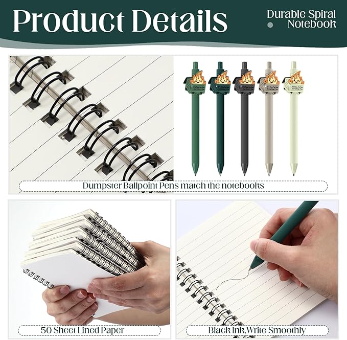 40 Pcs Dumpster Fire A6 Notebooks Pens Bulk Boss Day Inspirational Funny Gift Set with Saying Dumpster Fire Notepad Ballpoint Pen Dispatcher Employee Appreciation Gift (Green)