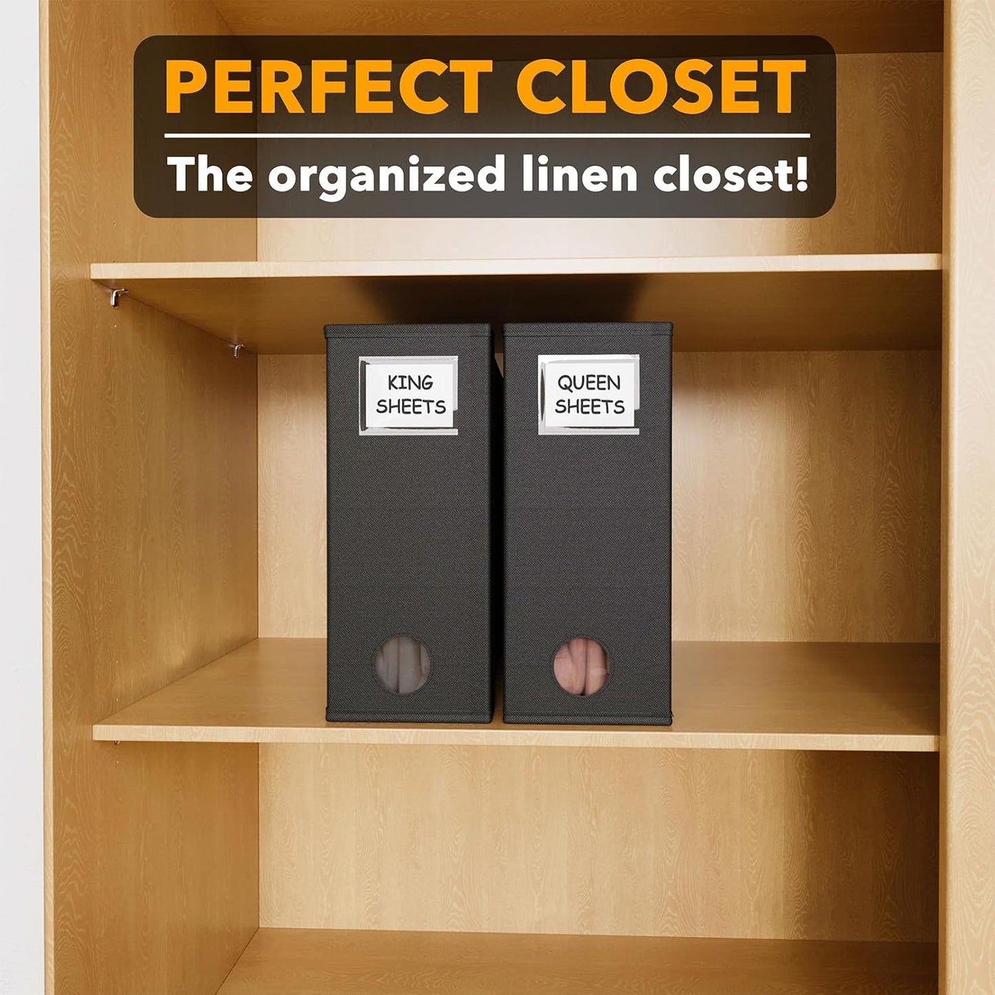 SpaceAid 2 Pack Bed Sheet Organizers and Storage, Foldable Sheet Organizer for Linen Closet, Sheets Set Folder Keeper with Window XL (Queen & King Size) Organizing Bedding Container, Black