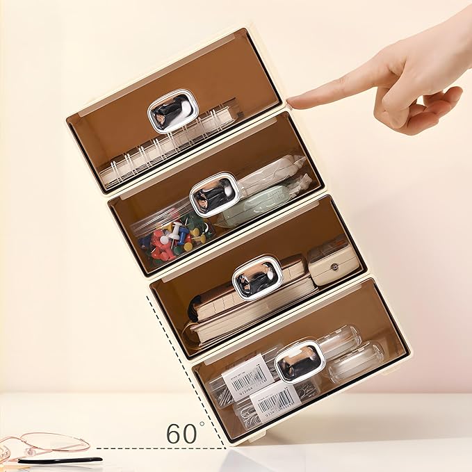 Spacious Desktop Storage Box, 1 Large Storage Drawer, Stackable Office Desk Drawer Organizer and Accessories, Printer Paper Organizer, Cream Plastic Drawers for Workspace & Home