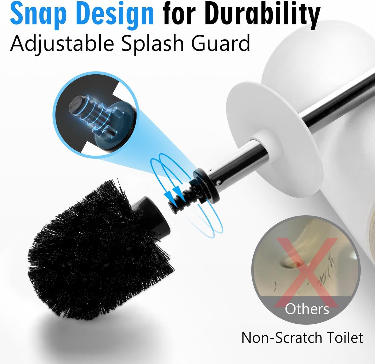 Matt White Ceramic Toilet Brush and Holder Set, Durable Bristles Non Scratch Toilet, Long Stainless Steel Handle, Freestanding Toilet Bowl Cleaners Brush, Scrubber Brush for Toilet