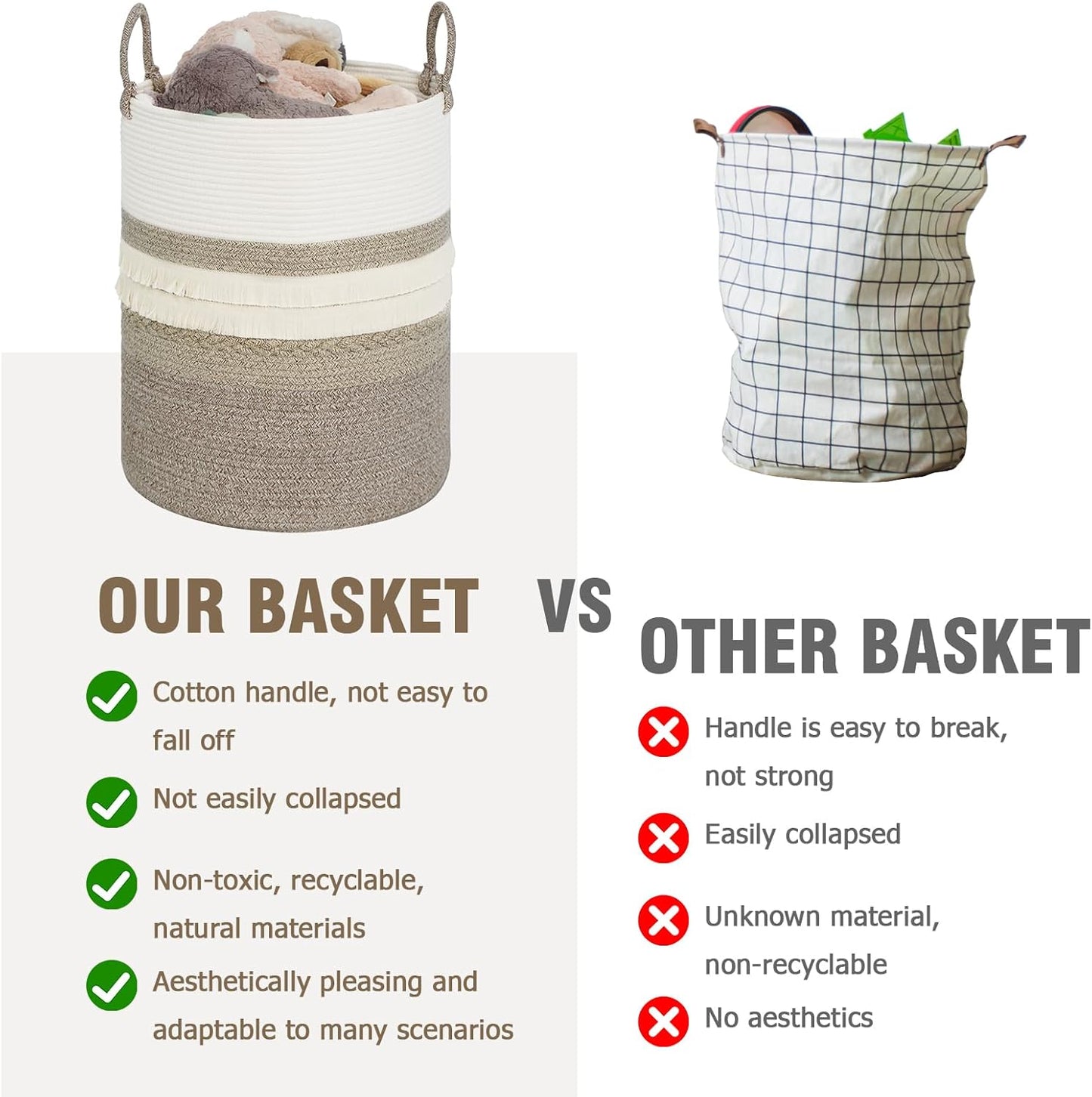 danpinera 79 L Large Laundry Basket, Tall Woven Cotton Storage Hamper with Handles, Dirty Clothes Hamper in Bathroom, Decorative Storage Basket for Living Room Gradient Brown