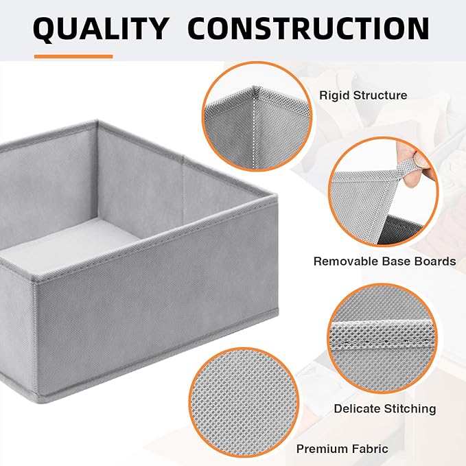 Criusia Drawer Organizers for Clothing 15 Pack, Foldable Fabric Closet Organizers and Storage Bins for Baby Clothes, Dresser Drawer Dividers for Adult Sock Underwear, Bra, Nursery Organization (Grey)