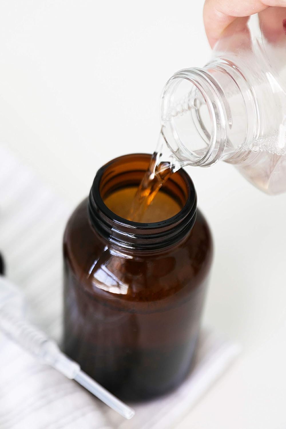 Rail19 Amber Glass Apothecary Foaming Soap Dispenser with Metal Pump - for Kitchen and Bathroom Countertop, 8.5oz (Gold)