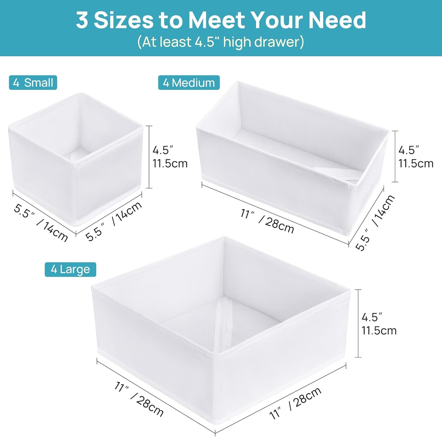 Vtopmart 12 Pack Baby Clothes Organizer, Dresser Drawer Organizer for Baby Clothing, Foldable Fabric Closet Drawer Storage Bins, Nursery Dresser Dividers for Bra, Socks, Ties, Scarf