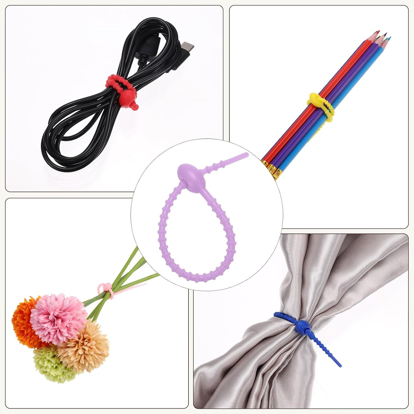 PATIKIL 6 Inch Silicone Cable Ties, 20pcs Rubber Reusable Twist Zip Ties Organizer for Home Office Kitchen Food bags Wires Adjustable Bag Clip, Light Purple