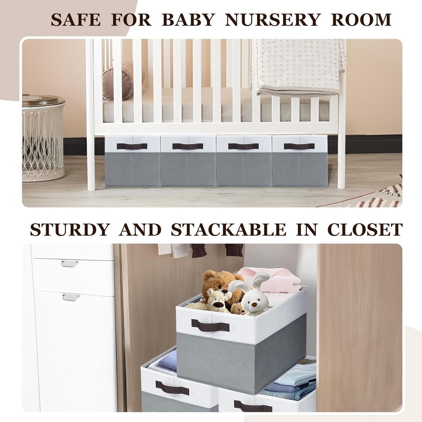 4 Pack Large Closet Storage Baskets Bins for Shelves | Fabric Closet Organizers and Storage with Handles Home Organization | Decorative Collapsible Baskets for Organizing Clothes Toy Nursery 14"x10"