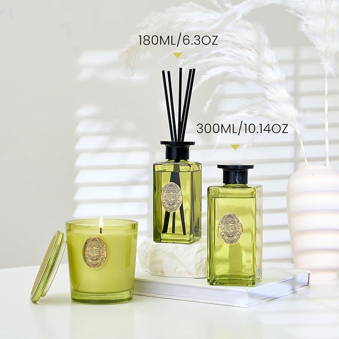 M&SENSE 10.14 oz Large Reed Diffuser Set | White Tea & Sage Scent Oil Diffuser with Sticks | Hotel Collection Non-Toxic Essential Oil |for Bedroom Bathroom Living Room