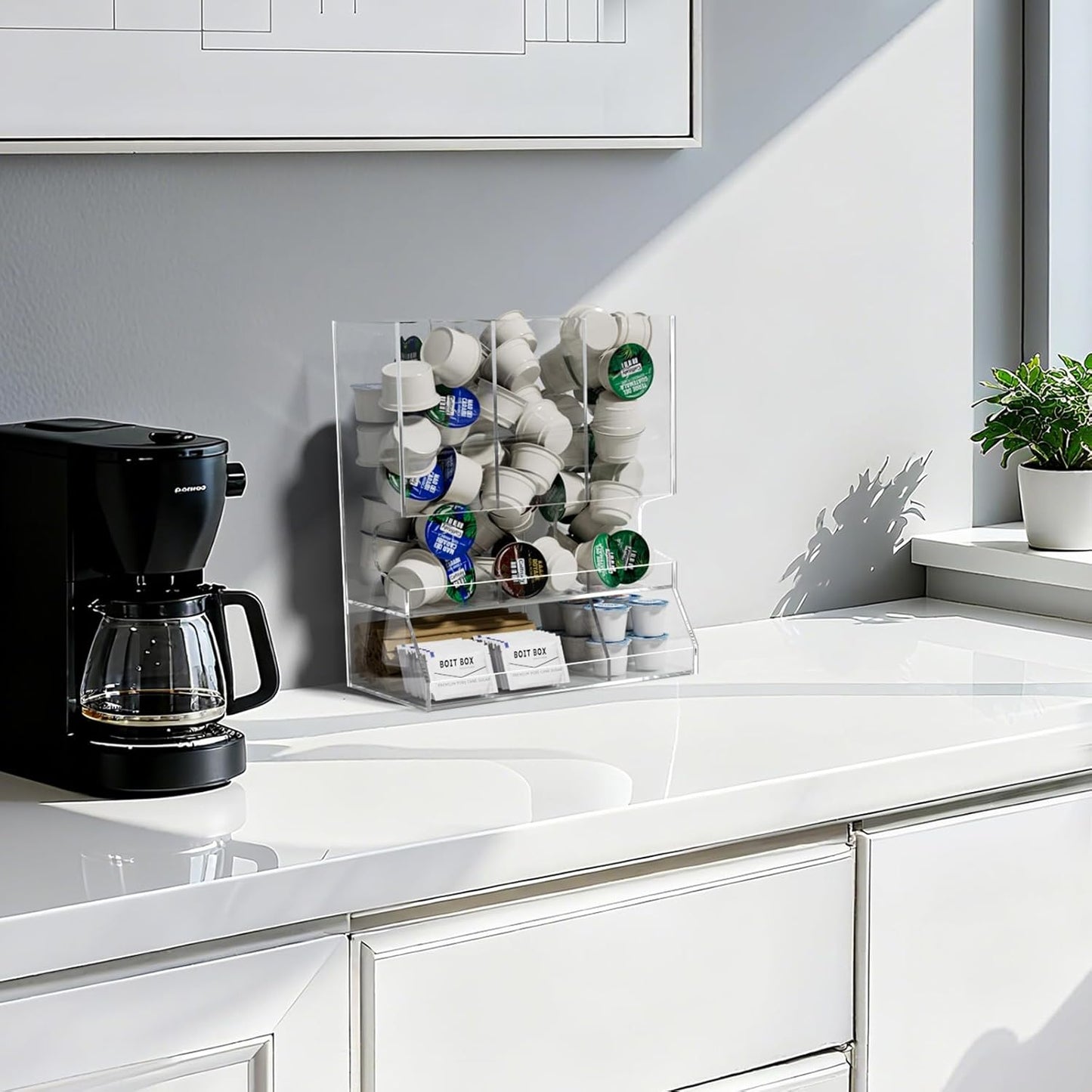AITEE Clear Acrylic Coffee Pod Holder Dispenser for K Cups, 30-Capacity 3-Compartment Visible Rack, Space-Saving Countertop Organizer for Kitchen, Office, Pantry, 8.9" L x 4.6" W x 10.2" H