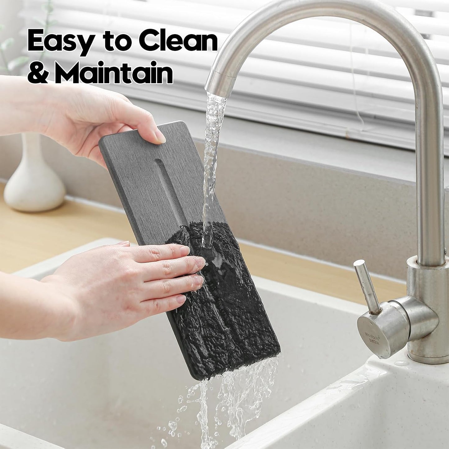 2 Pack Diatomite Stone Sink Tray, Water Absorbing Mat for Kitchen & Bathroom Counter, Quick Dry Soap Dish Makeup Vanity Caddy,Sponge Holder Organizer, Dark Gray - 2pcs of 9"x 3.5"