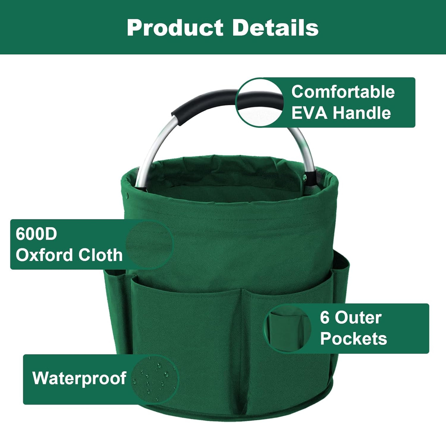 Cleaning Caddy with Handle, Cleaning Products Organiser, 17L Foldable Storage Basket, Cleaning Caddy Organiser, Portable Multi Cleaning Bucket Bag for Home, Garden (Green)