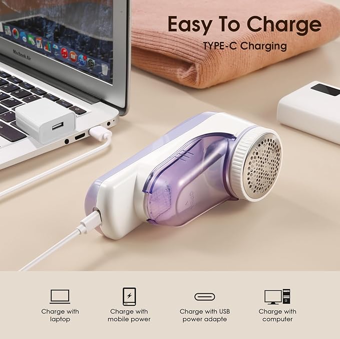 Fabric Shaver, Rechargeable Sweater Shaver, Lint Shaver with 6-Leaf Blades, Electric Lint Remover for Clothes & Furniture, Couch Pilling Remover Depiller for Removing Fuzz, Lint, Pills, Bobbles