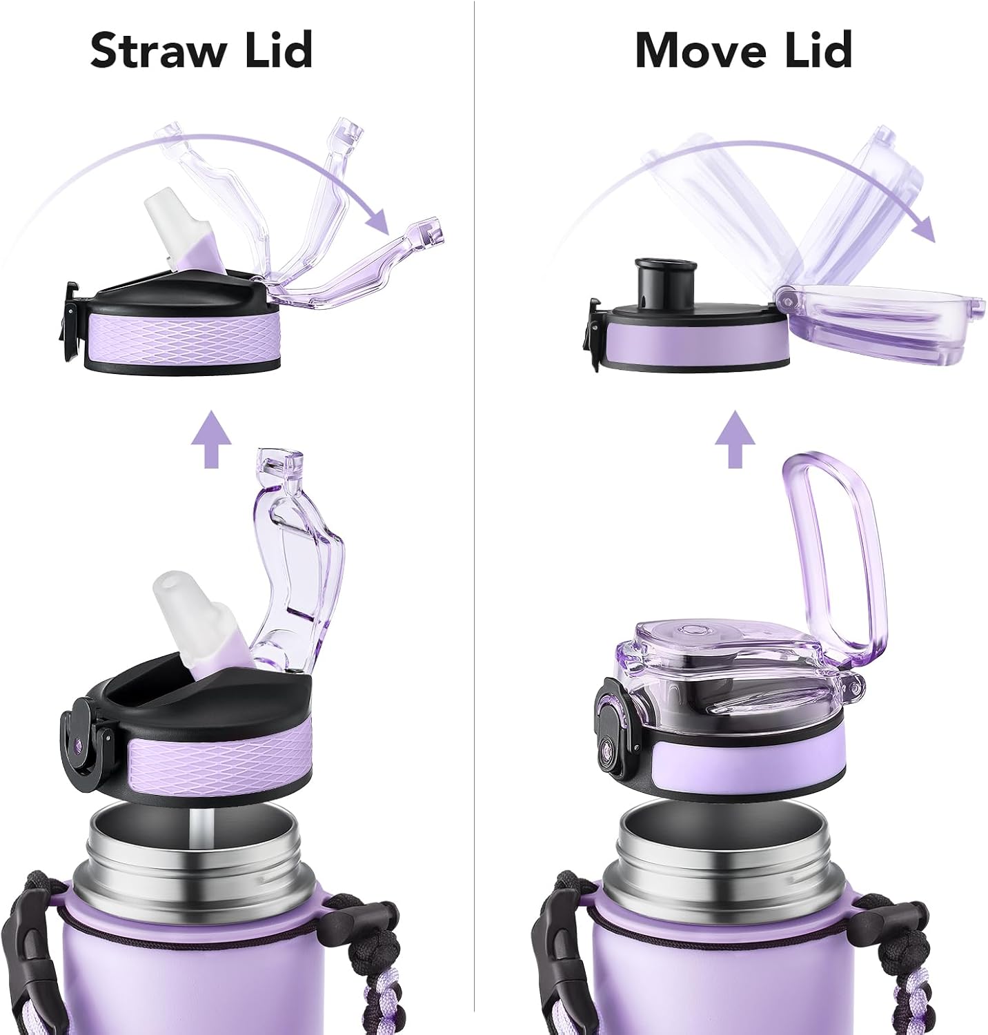 GOSWAG Insulated Sports Water Bottle, 24oz 2 Lids(with Straw/No Straw), Stainless Steel Water Bottles with Paracord Handle, Insulated Bottle with Double-Wall Vacuum Insulation