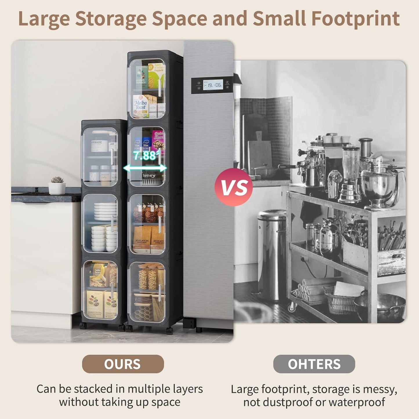 KHNR 3-Tiers Slim Bathroom Storage Cabinet, Foldable Storage Cabinets,Narrow Bathroom Storage,Movable Bathroom Storage Organizer for Small Spaces,Bathroom,Kitchen,Laundry,Black