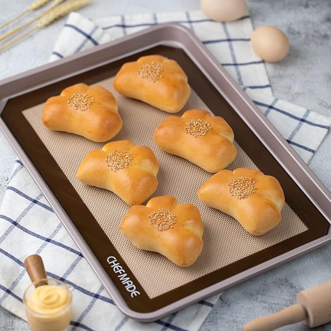 CHEFMADE 15-Inch Silicone Baking Mat with Measurements, Non-stick Heat Resistant Rolling Dough Mat, for Pastry,Pizza, Fondant and Pie Crust Making 9.7" x 14.7" (Brown)