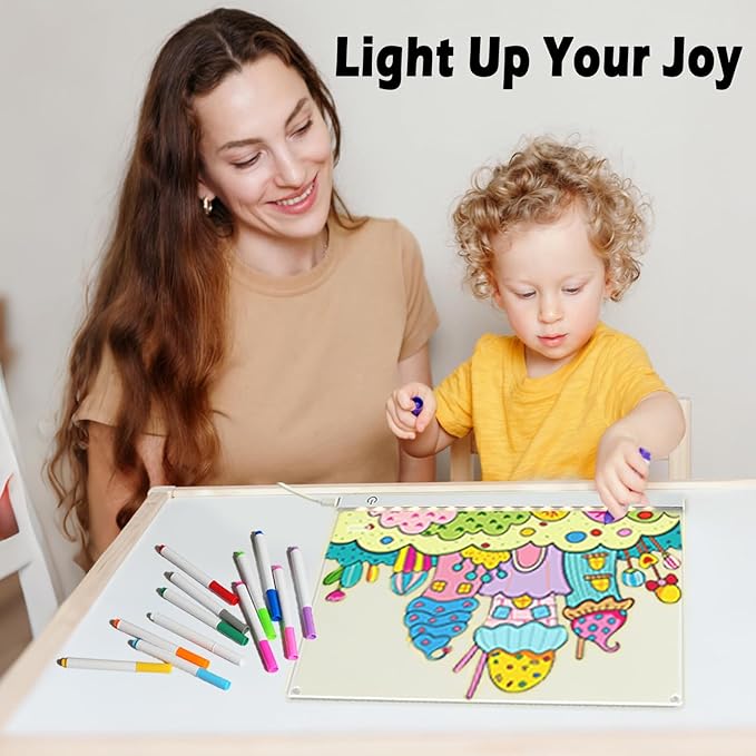 LED Note Board with Colors 12-Color Illuminated Acrylic Drawing Board - Dry-Erase Night Light with Stand for Home/Office/Gift/Festival (12" W x 8.5" H (White))