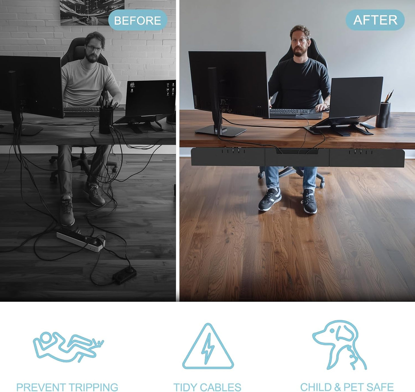 Under Desk Cable Management,Standing Desk Wire Management,47.2" Felt Cord Organizer Tray for Office, Home, Self-Adhesive Or Bracket Mount Cable Holder,Black