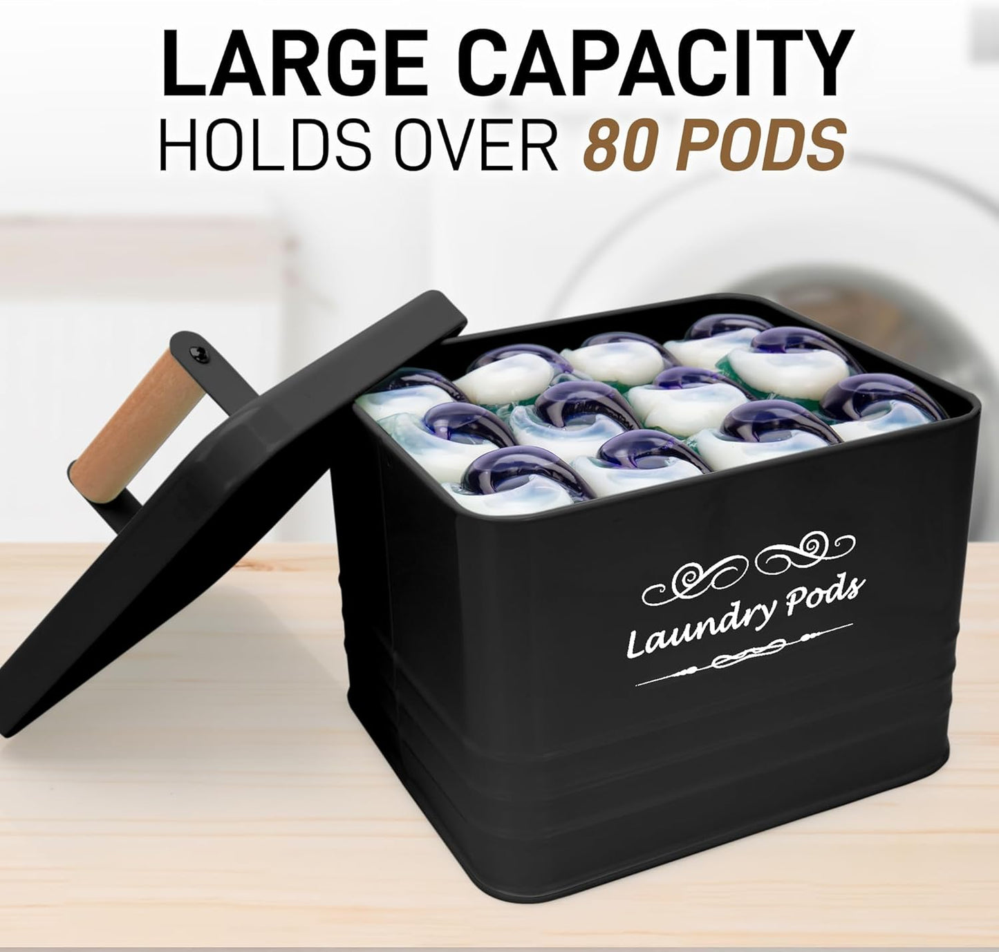 ELITAPRO Modern Farmhouse Laundry Pods Container - Metal Detergent Pods Holder with Lid for Laundry Room Decor & Accessories - Organization & Storage