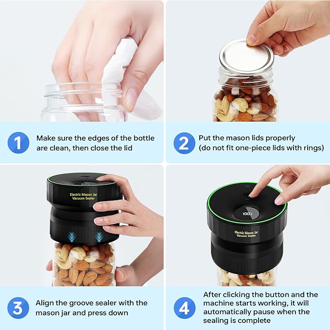 2025 Upgraded Mason Jar Vacuum Sealer, Electric Vacuum Sealer for Regular Mouth and Wide Mouth Canning Jars, Fully Automated and Portable