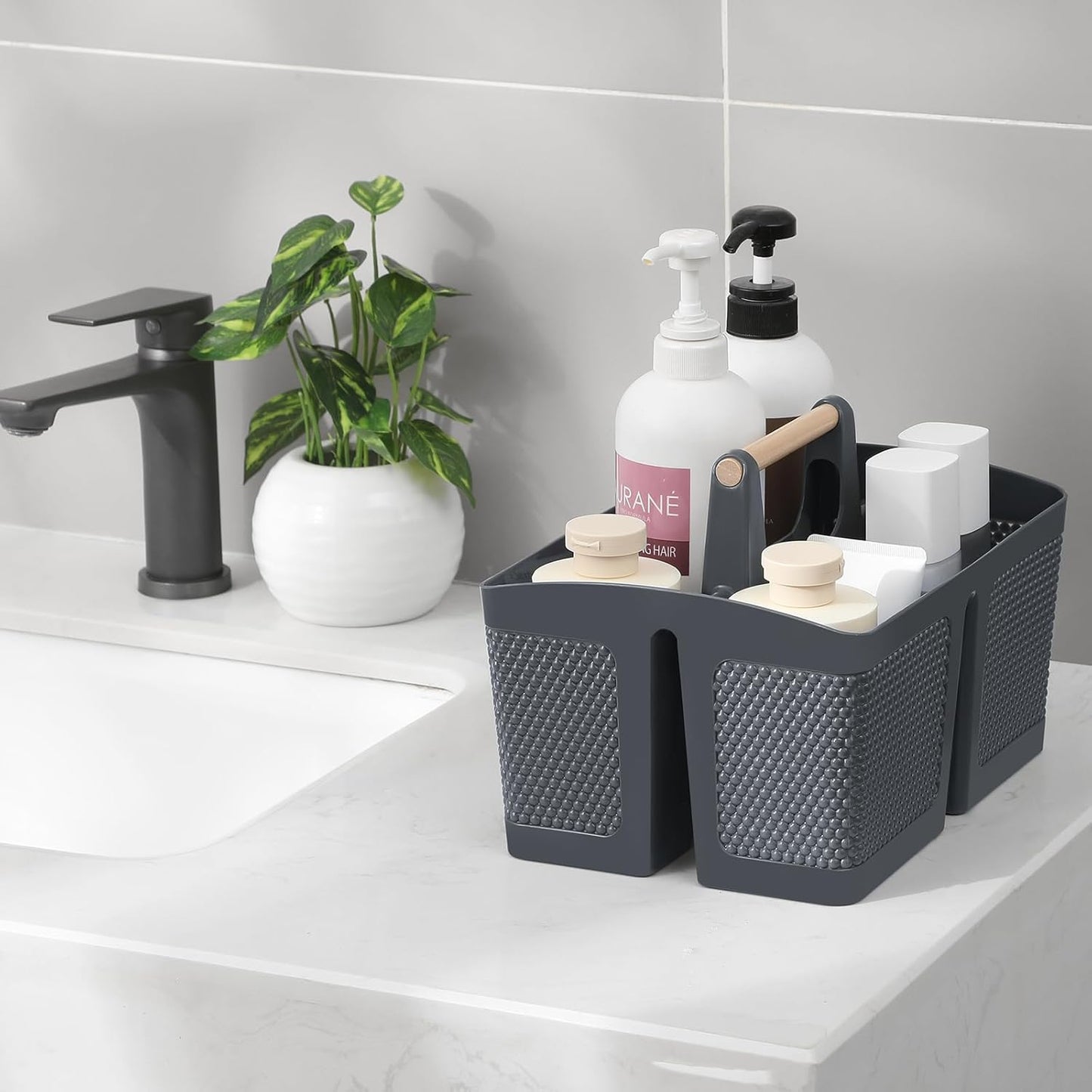 rejomiik Portable Shower Caddy Basket Plastic Cleaning Caddy Organizer Storage Tote with Handle for Bathroom, College, Dorm Room Essentials, Grey