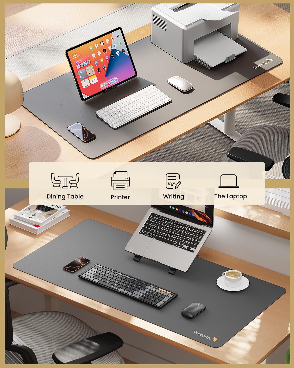 ProtoArc Leather Desk Mat, Large Mouse Pad- 31.5×15.8 inch, Non-Slip PU Leather Desk Pad Protector, Premium Desktop Mat for Computer, Keyboard and Mouse, Gray