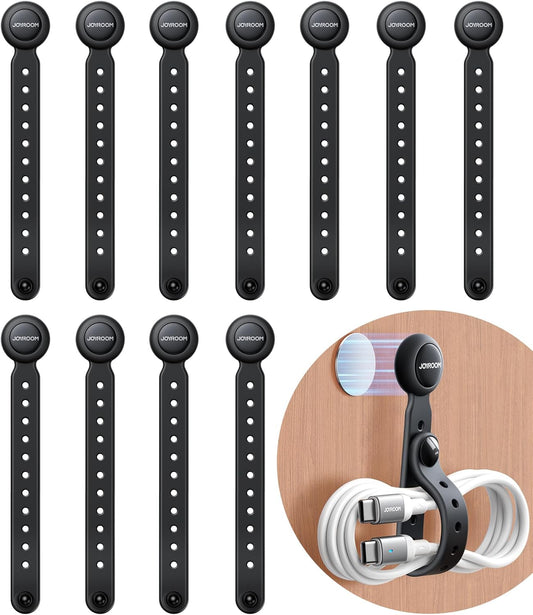 2025 Upgraded Magnetic Cable Ties with Magnets for Bundling & Cable Management– JOYROOM Reusable Silicone Cord Ties Multi-Purpose Cord Organizer Clips for Home, Office & Travel (12-Pack,Black)