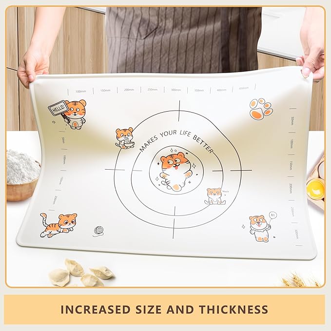 34x24 Inch Extra Thick Silicone Pastry Board, Silicone Baking Mat with Measurements, Non-slip Silicone Mat, Kneading Counter Mat, Non-Stick Dough Mat with Edge Heightening