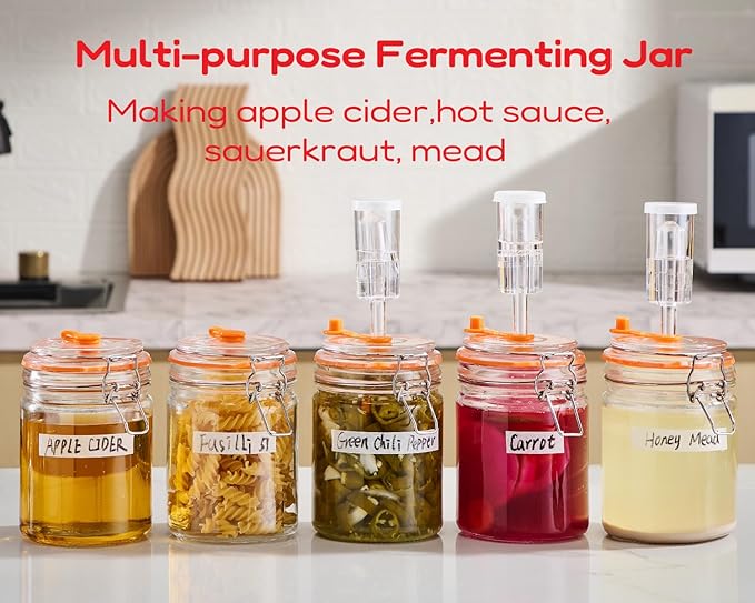 Jillmo Glass Fermentation Jar, 700ml Fermenting Kit for Making Sauerkraut, Hot Sauce, Mead, Cider and More, Pack of 2
