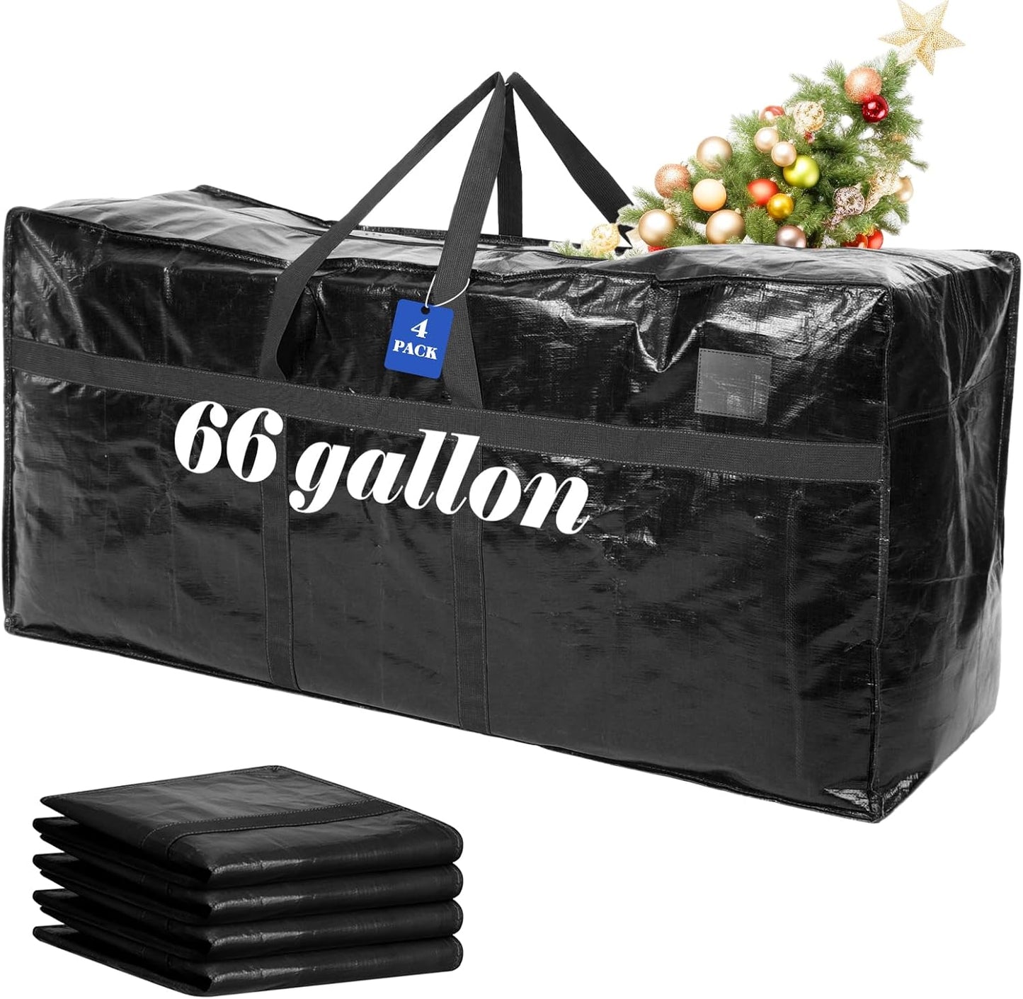 4 Pcs 66 Gallon Large Moving Bags with Zipper and Handles Foldable Storage Duffle Bags Heavy Duty Extra Large Totes for College Dorm Travel Clothes Blankets Bedding Moving (Black)