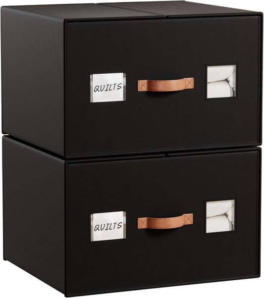 2 Pack Large blanket Storage Organizers, 70L black comforter storage bags with Reinforced Walls ，Foldable 21"x18"x11" Space-Saving Design for Bedding Storage & sheet Organize