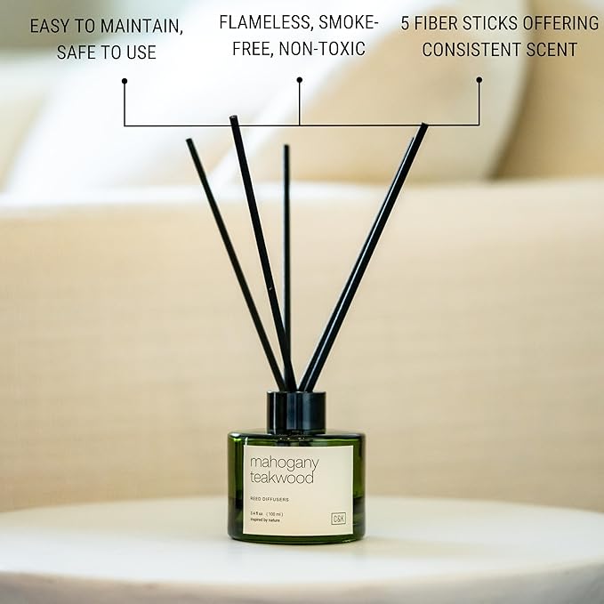 Craft & Kin Reed Diffuser Set Oakwood, Mahogany & Vetiver, Christmas Reed Diffusers for Home, Fragrance Diffuser Sticks, Oil Diffuser Sticks, Oil Diffuser with Sticks, Reed Diffuser for Men