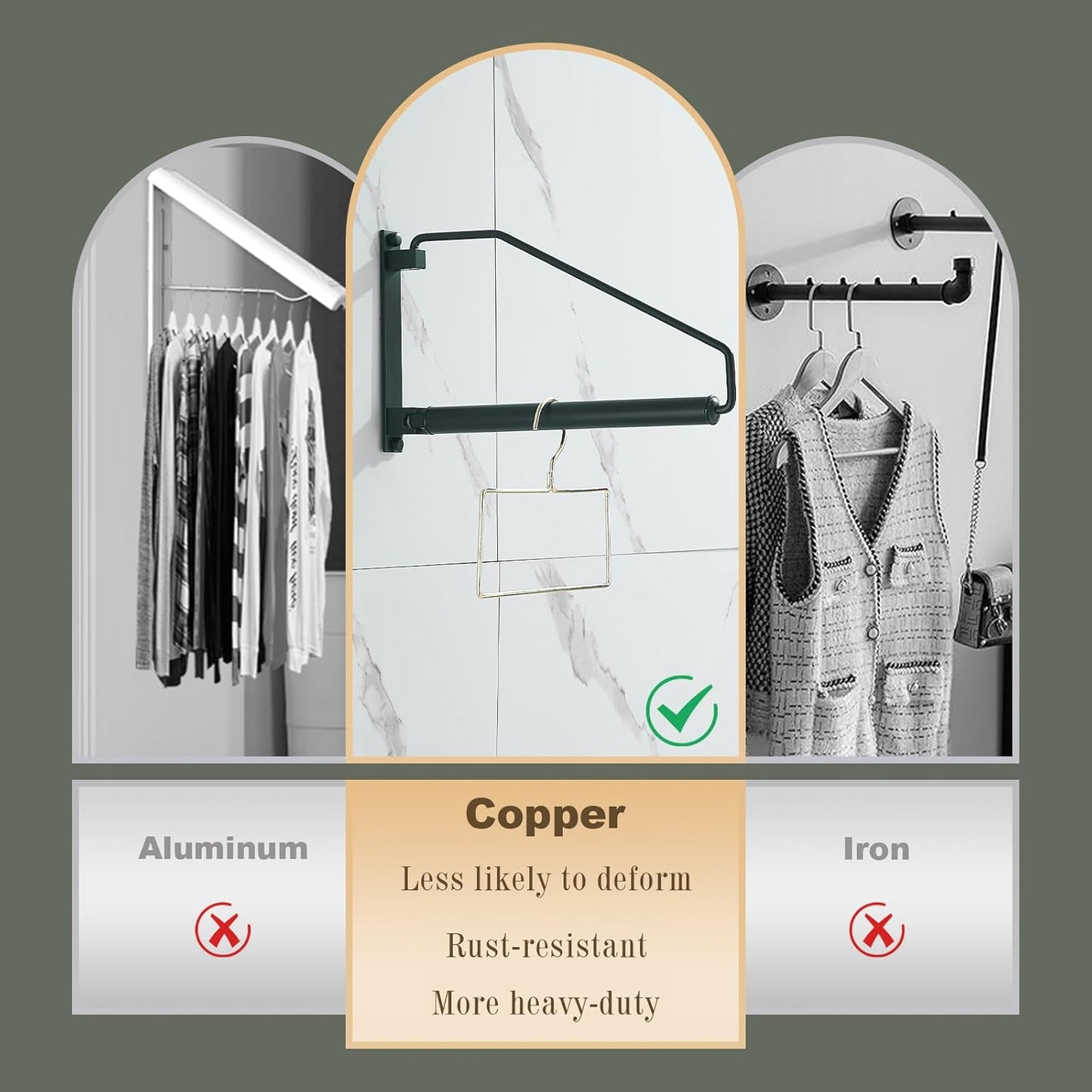 NEWRAIN Folding Clothes Hanger Rack, Wall Mounted Laundry Racks for Drying Clothes,Swing Clothing Hanging System Drying Closet Storage Organizer Black