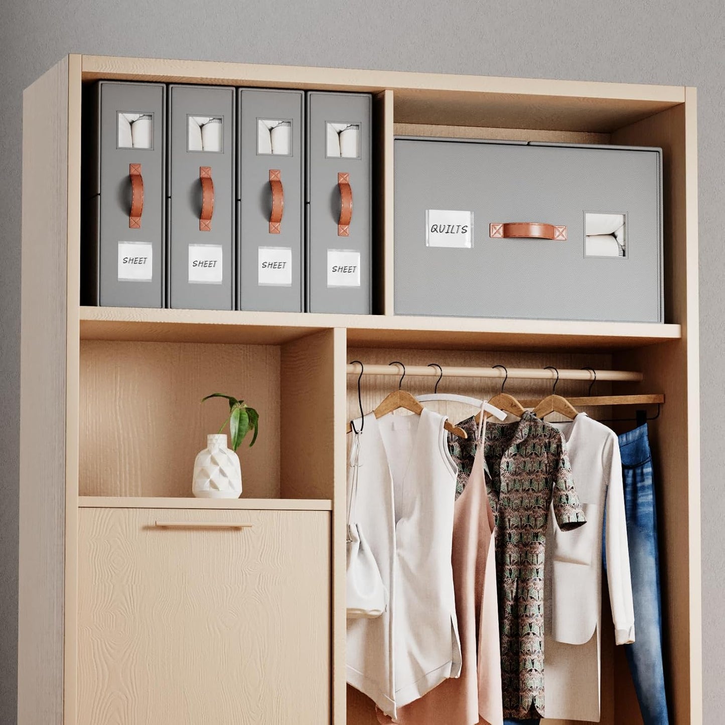 4 Pack Bed Sheet Storage Organizers- Premium Fabric Closet Organizer with Clear View Window, Space-Saving Foldable Design for Queen/King Size Bedsheets, Blankets & Duvet Covers