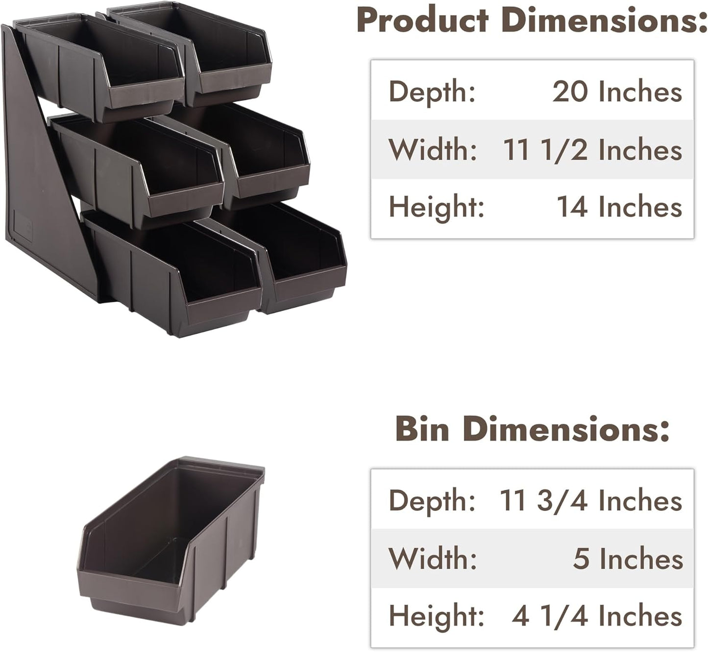 CURTA Brown Self Serve Condiment Bin Stand Set, 3-Tier Stand with 6 Bins, 20" D x11.5" W x 14" H, Coffee Bar Beverage Station