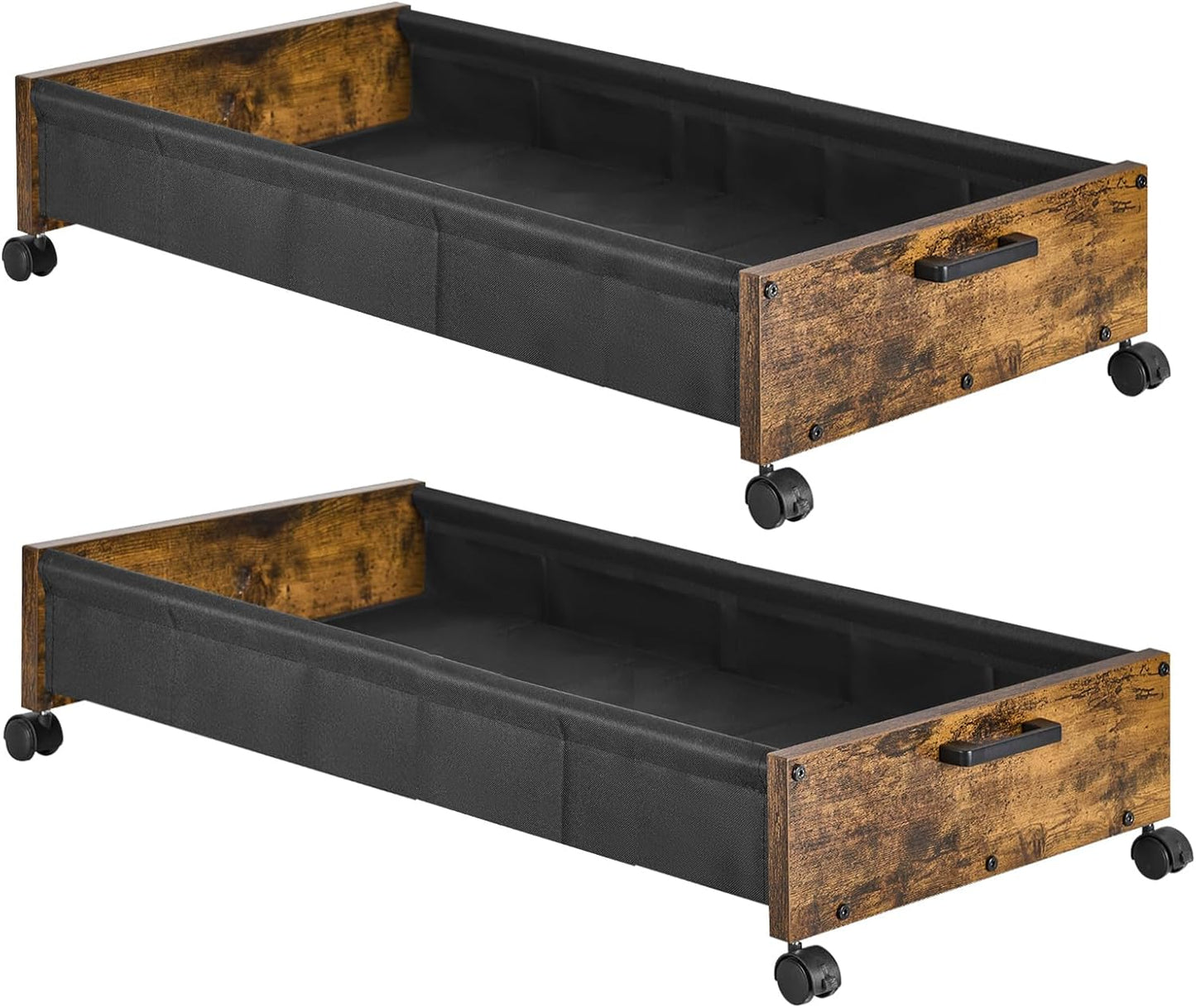 Under Bed Storage with Wheels, Wooden Under Bed Drawers On Wheels, Rolling Under Bed Shoe Storage, Space Saving, Rustic Brown,50L