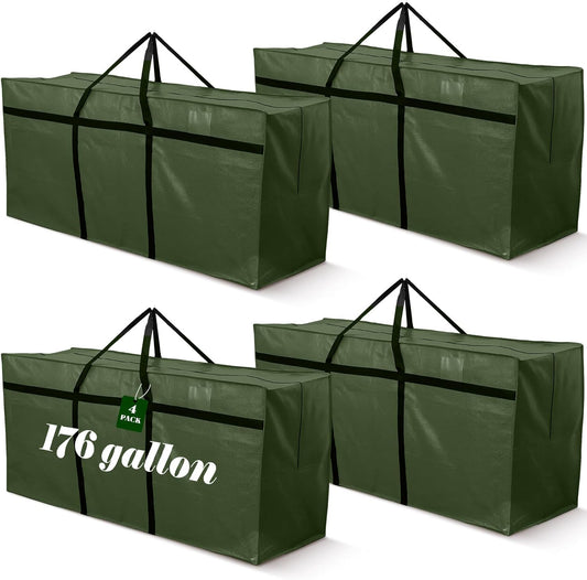 4 Pcs 176 Gallon Large Moving Bags with Zipper and Handles Foldable Storage Duffle Bags Heavy Duty Extra Large Totes for College Dorm Travel Clothes Blankets Bedding Moving (Green)