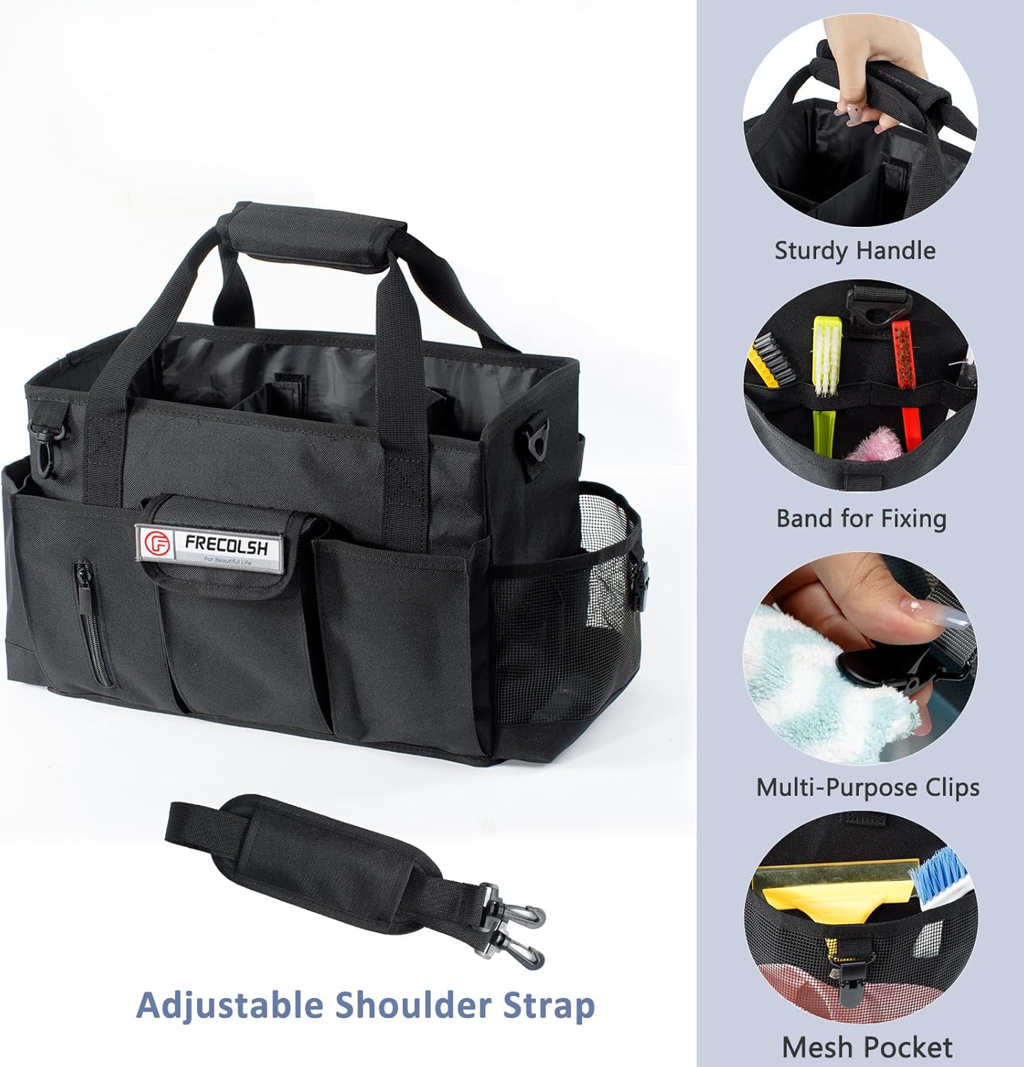 Large Cleaning Caddy for Cleaning Suppliers Organizer,15" Storage Organizer for House Clean Essential, Wearable Cleaing Bag, Storage Caddy for Housekeeping