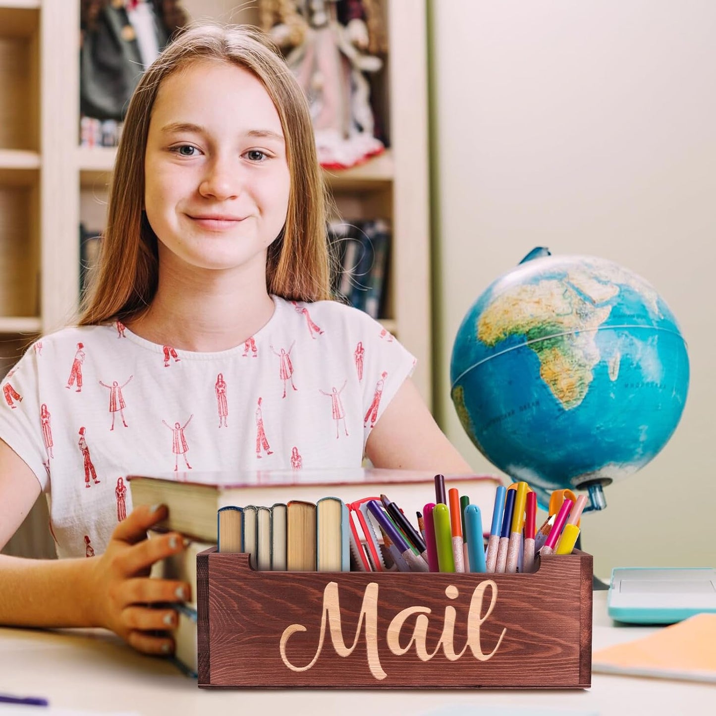 Wooden Mail Organizer Mail Holder Countertop, Farmhouse Brown Mail Tray Mail Storage Box for Wall, Rustic Mail Basket Letter Holder for Office Desk