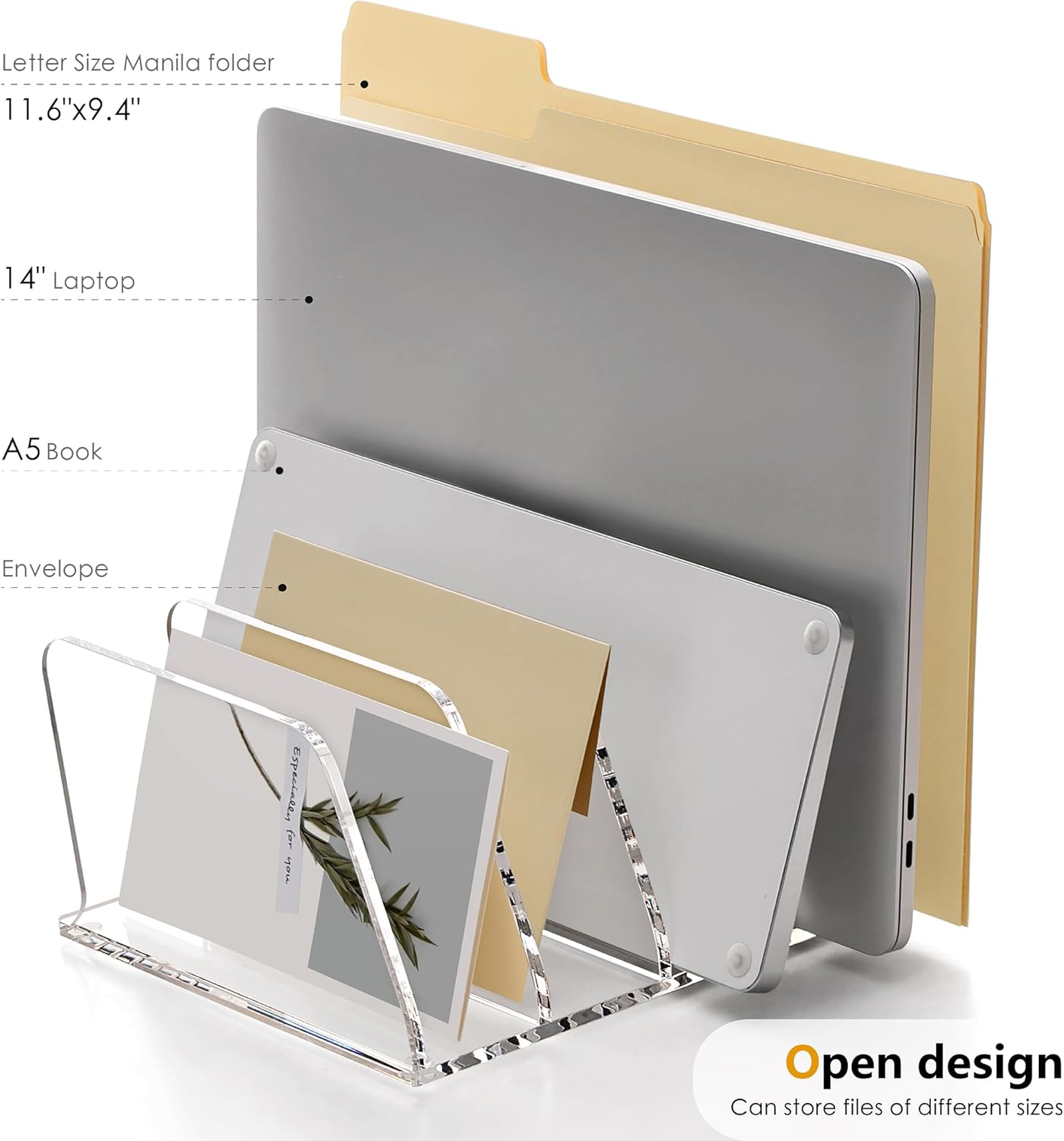 SANRUI Acrylic Desk File Sorter Organizer Holder, 4-Section Clear Vertical Letter File Folder Rack, Notebook Magazine Desktop Binder Mails Storage Bookshelf Upright Divider for Home Office School