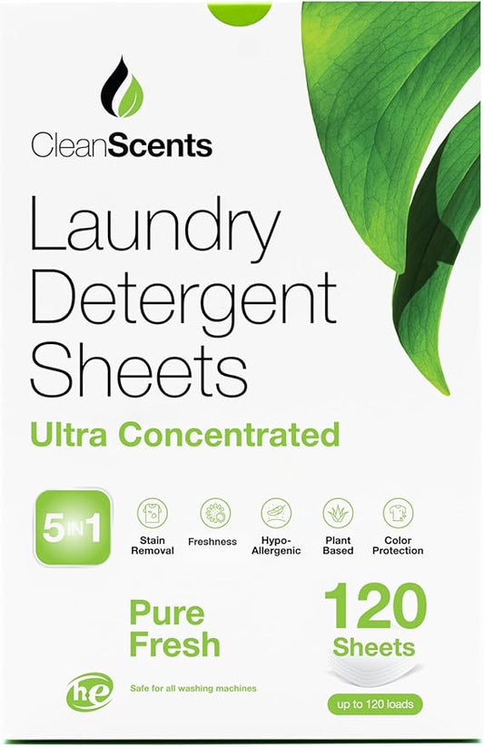 CleanScents Laundry Detergent Sheets (120 Sheets) (Pure Fresh)