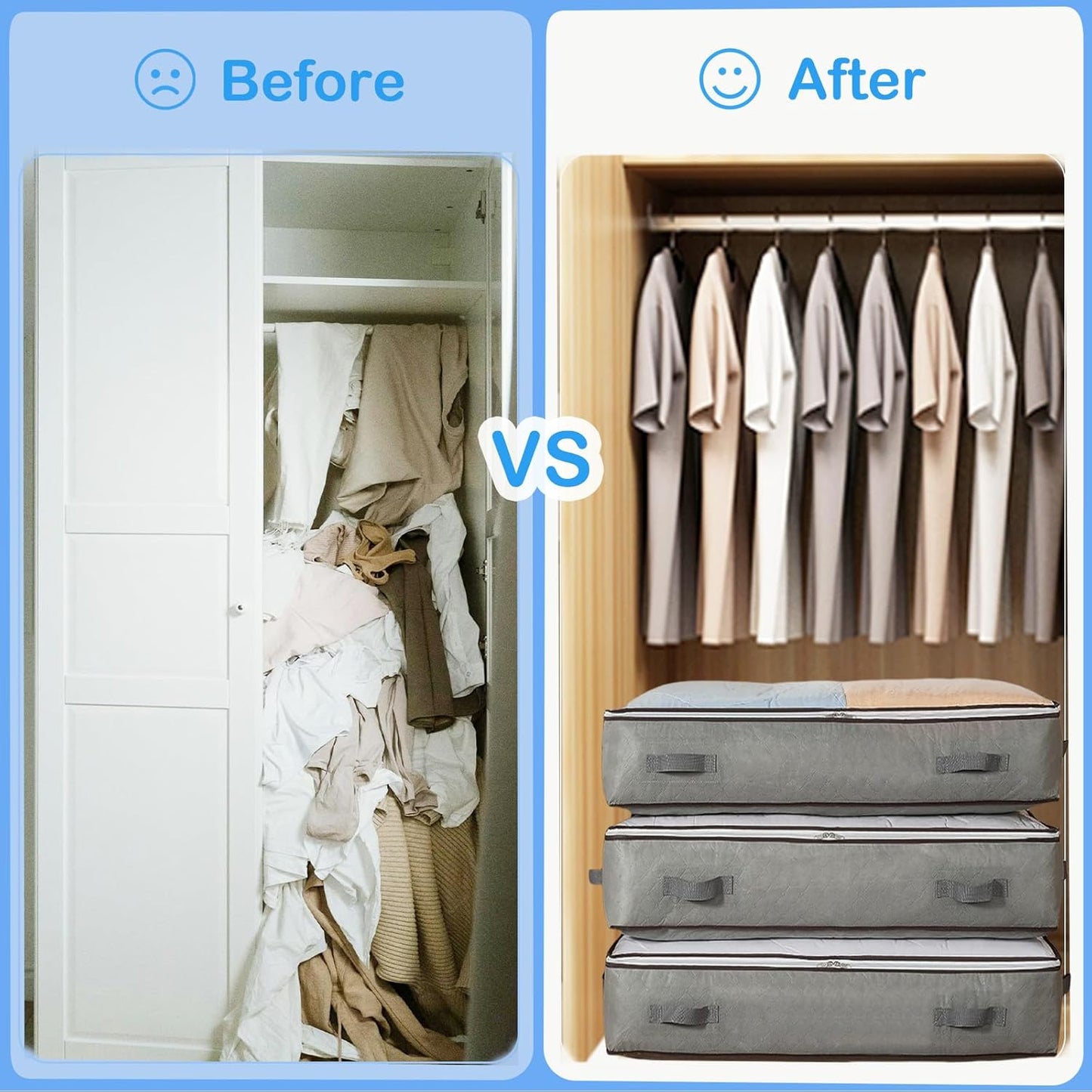 Under Bed Storage Containers, Thin Closet Organizers and Storage Bins with Lids,Clothes Storage Bags for Blankets, Comforter, Sweaters, Pillows