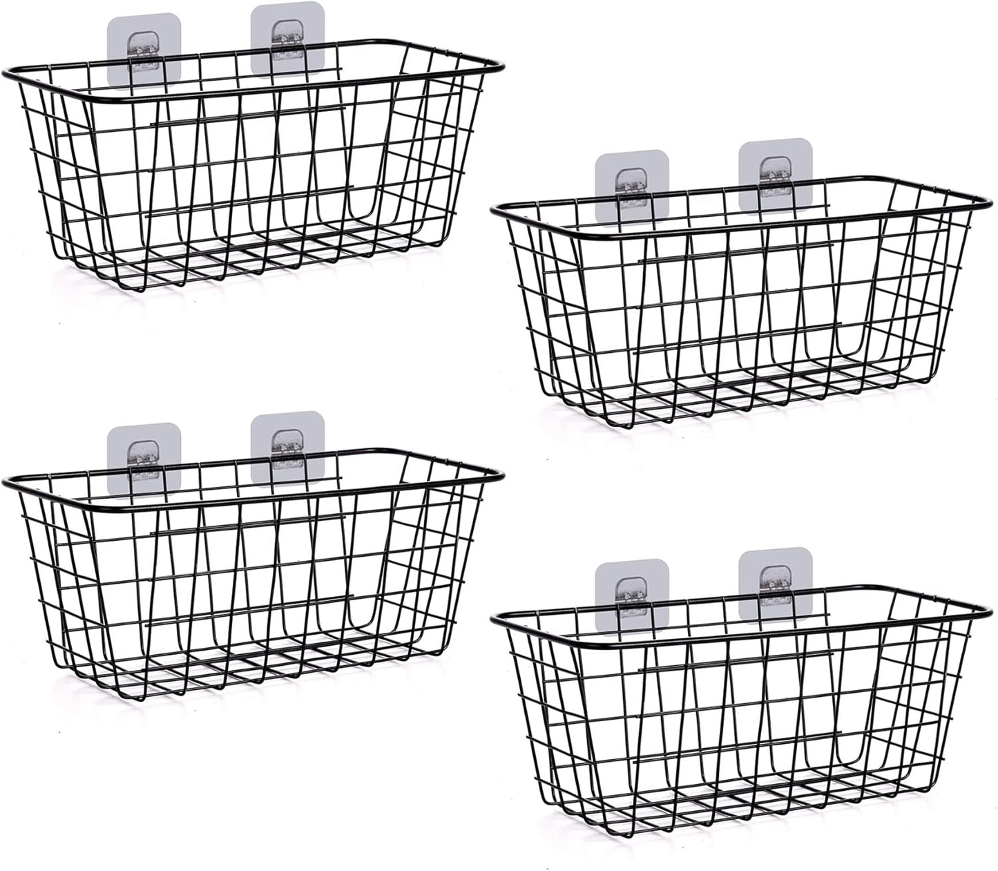 4 Pack Wire Storage Baskets Household Metal Wall-Mounted Containers Organizer Bins for Kitchen Bathroom Freezer Pantry Closet Laundry Room Cabinets Garage Shelf, Medium
