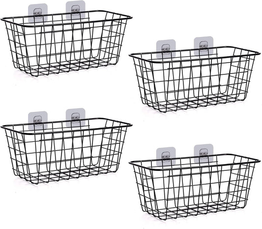 4 Pack Wire Storage Baskets Household Metal Wall-Mounted Containers Organizer Bins for Kitchen Bathroom Freezer Pantry Closet Laundry Room Cabinets Garage Shelf, Medium