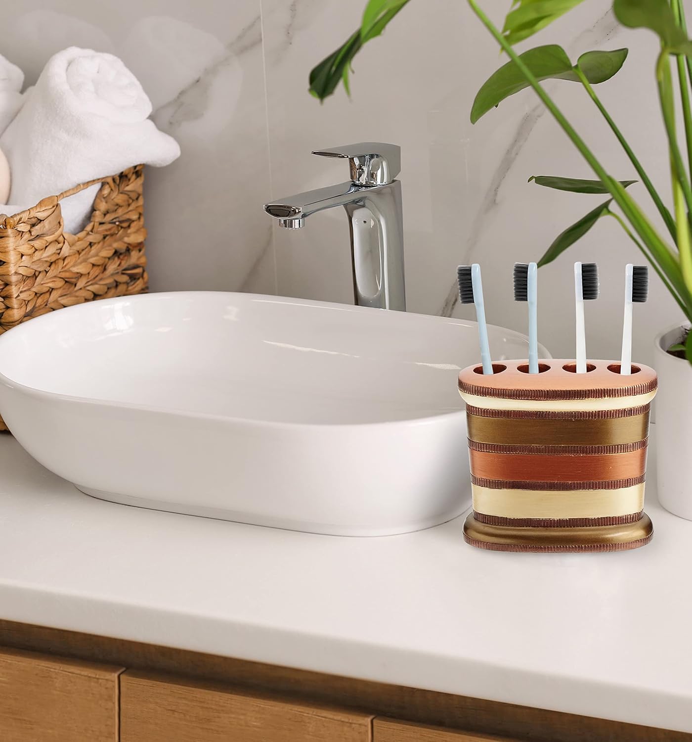 Zahari Home 4pc Contempo Stylish Bathroom Accessories Set Shower Soap Dispenser, Tumbler, Tooth Brush Holder and Soap Holder Luxury Contemporary Decor Unique Design Modern Bathroom Shower Set