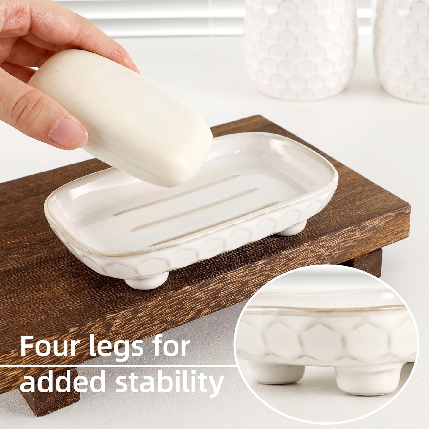 Bathroom Accessory Set 4PCS, Ceramic Bathroom Accessories Set, Bathroom Accessories Sets Complete, White Honeycomb Design, Home Apartment Modern Bath Decor Vanity Countertop, ANTIS'S HOME