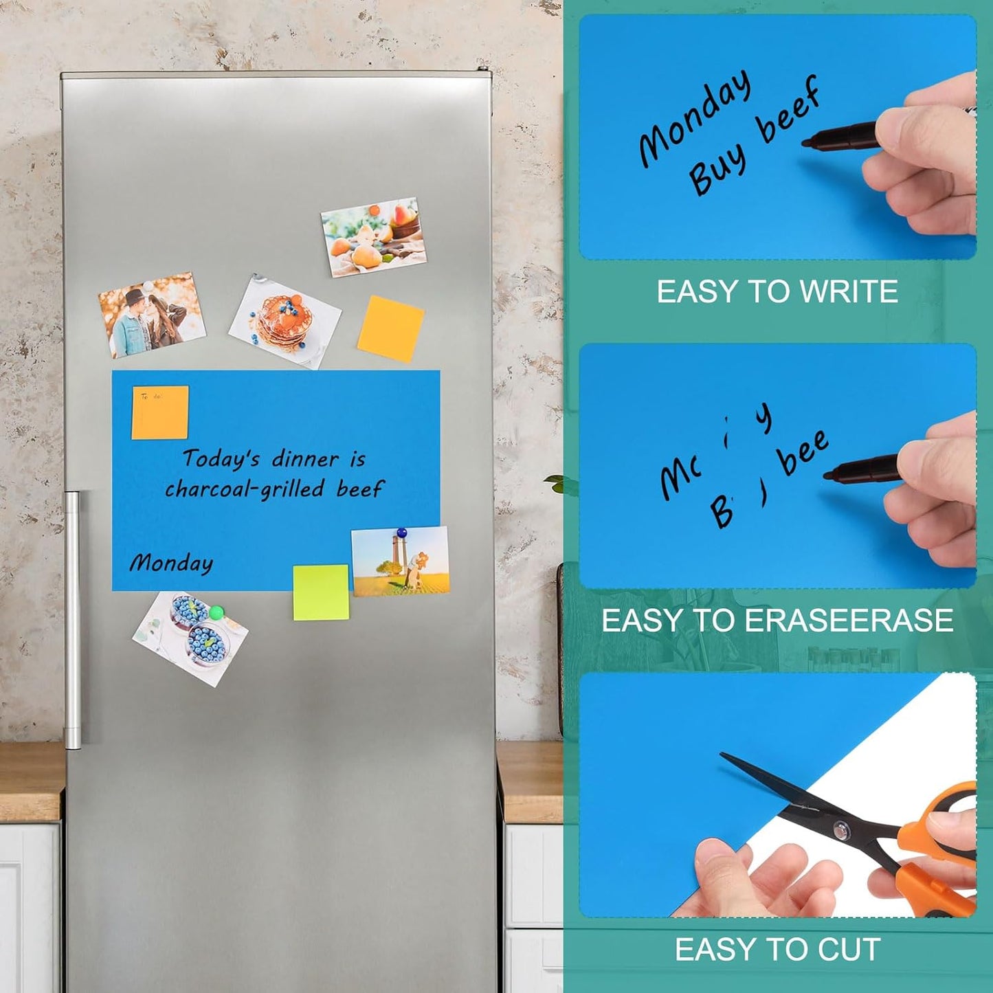 PATIKIL Magnetic Dry Erase Board Sheet for Fridge, 6 Pcs 12 x 8 Inch Erasable Refrigerator Whiteboard for Kitchen for Home Kitchen Organizer Planner Office Storage, Blue (0.6mm)