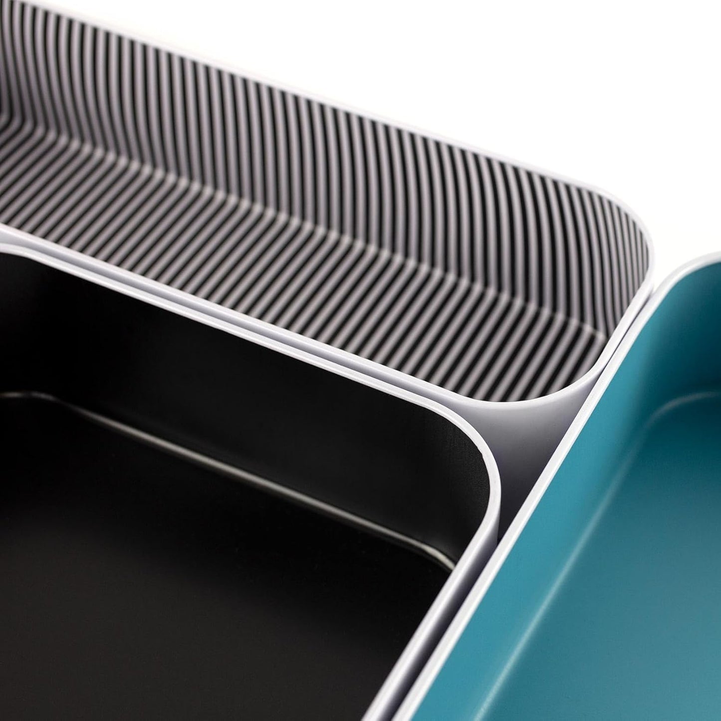 Three by Three Seattle 5 Piece Metal Organizer Tray Set for Storing Makeup, Stationery, Utensils, and More in Office Desk, Kitchen and Bathroom Drawers (2 Inch, Assorted Colors, Stripes)