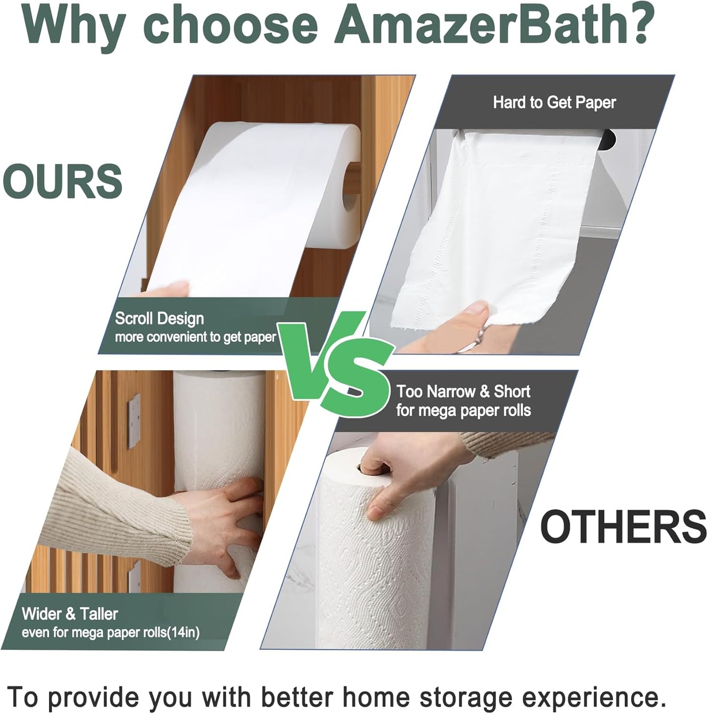 AmazerBath Toilet Paper Storage Cabinet Bamboo, Toilet Paper Holder with Storage for Small Spaces, Slim Bathroom Storage Cabinet, 33x7.3x6.5 Inches