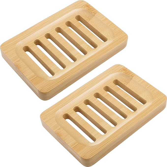 Anwenk Bamboo Wooden Soap Dish, Bar Soap Holder Soap Tray for Shower Bathroom Kitchen Sink Drainer - 2 Pack (Natural Color)