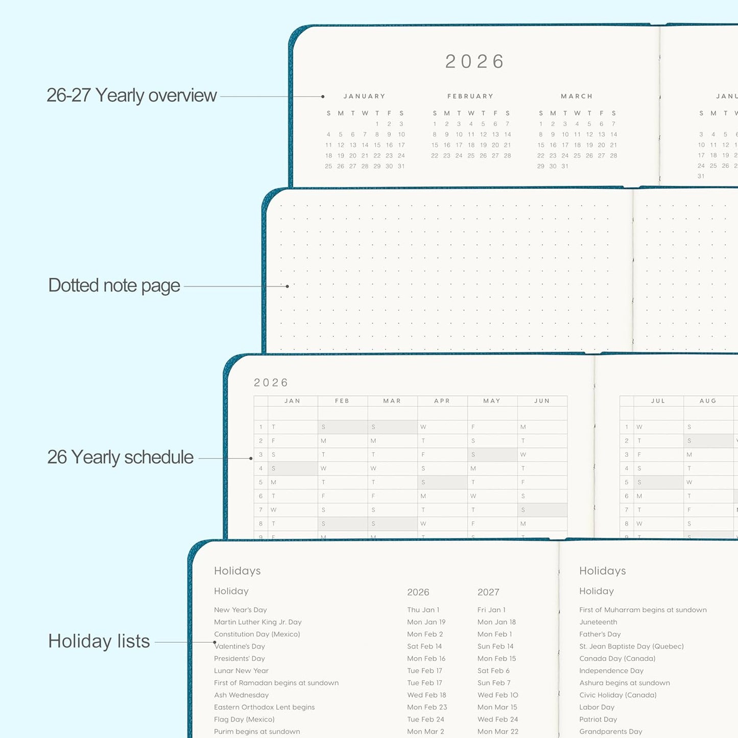 And Per Se 2026 Planner-Daily, Weekly & Monthly Leather Hardcover Planner, 5.7" x 8", Daily Schedule, Monthly Tabs, 100 GSM Thick Paper, Back Pocket(Dark Turquoise)