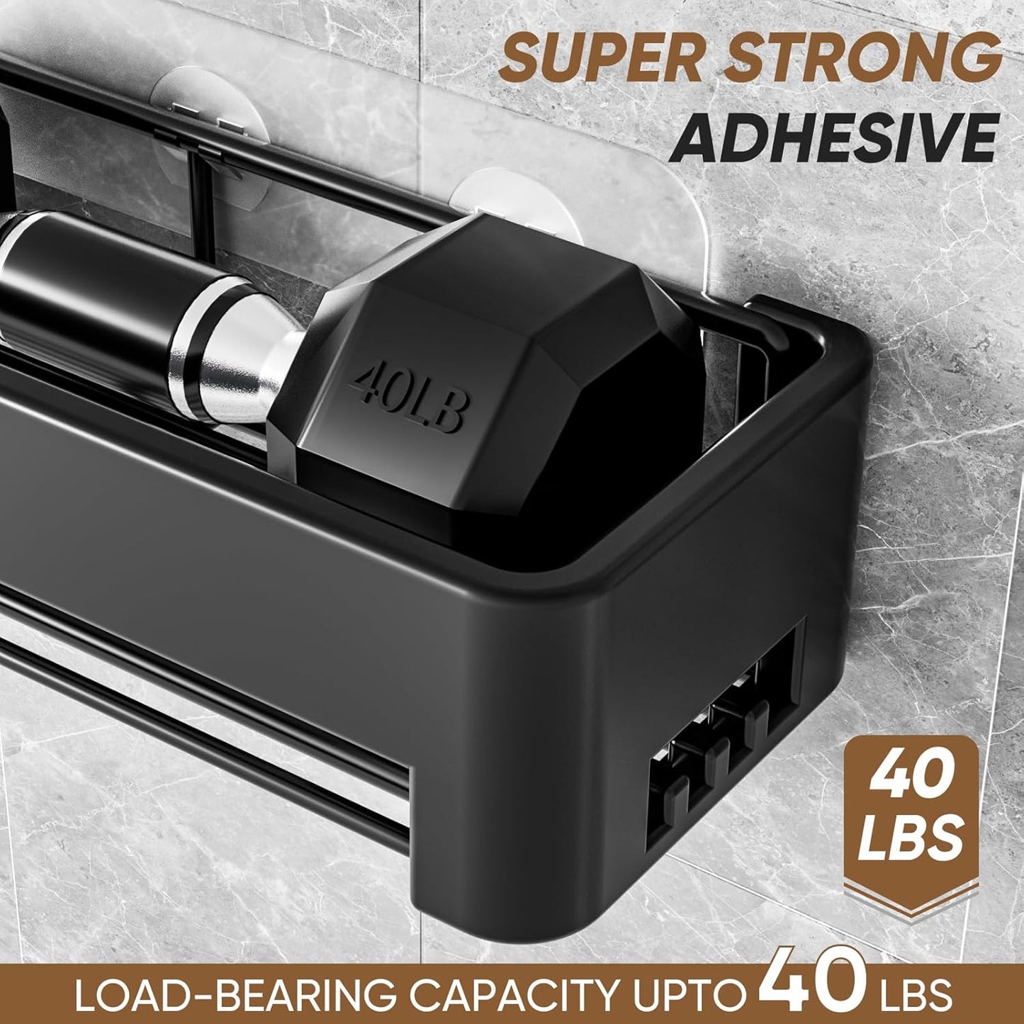 Large Shower Caddy, 4 Pack Adhesive Shower Organizer, 15.15in Large Capacity Bathroom Shelves, No Drilling for Bathroom Organizers and Storage & Home Decor & Kitchen (black)